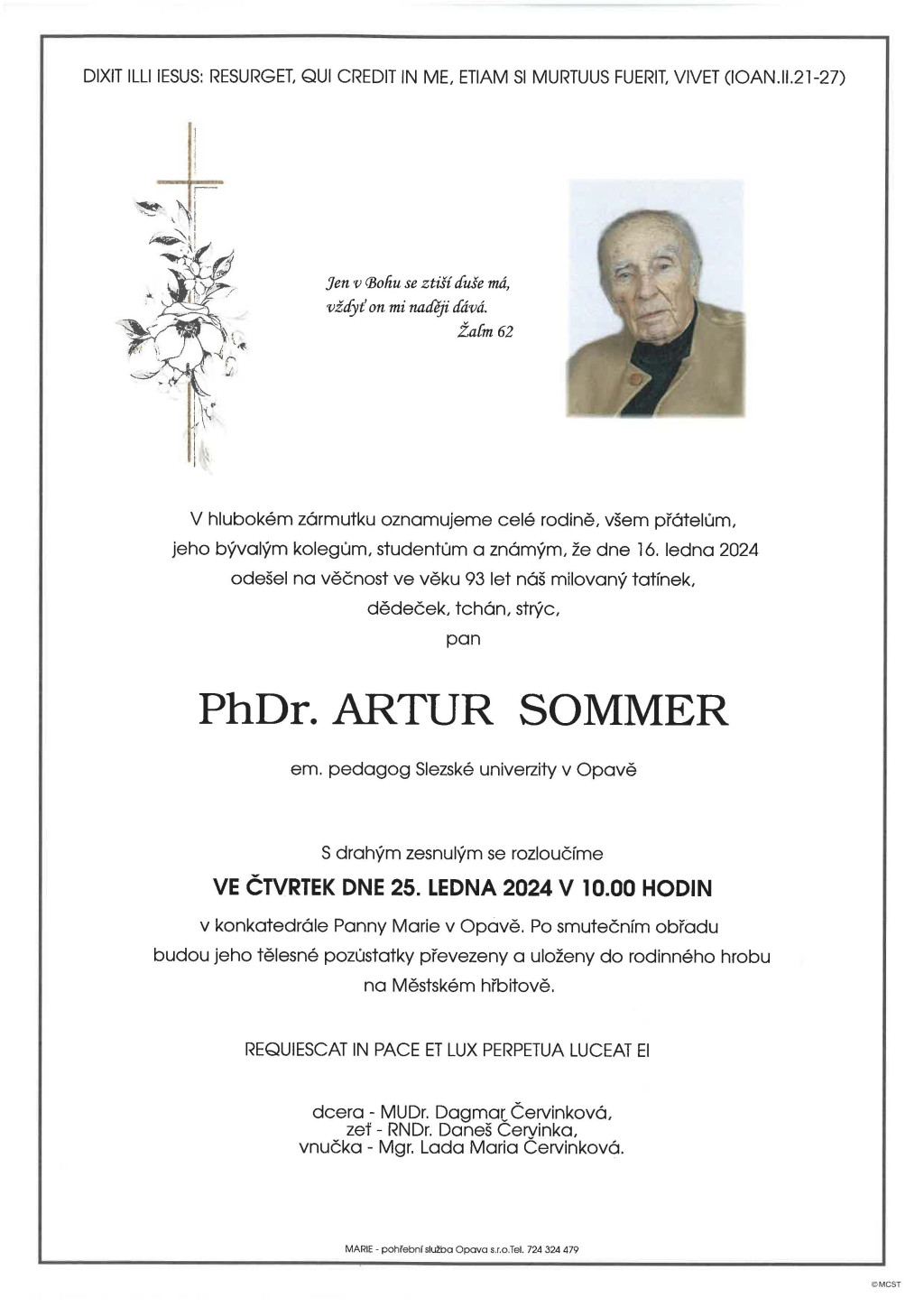 smuteční oznámení p. Sommer