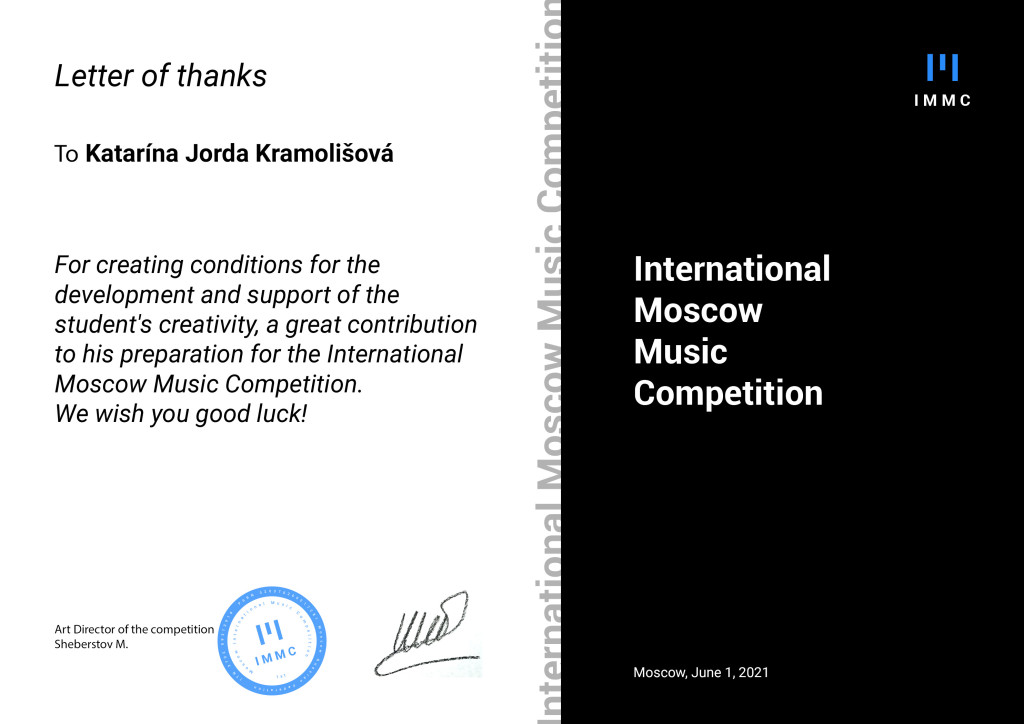 děkovný dopis soutěž Moskva